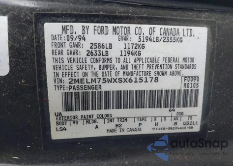 1995 Mercury Grand Marquis Ls z USA, uszkodzony, nr VIN 2MELM75WXSX615178